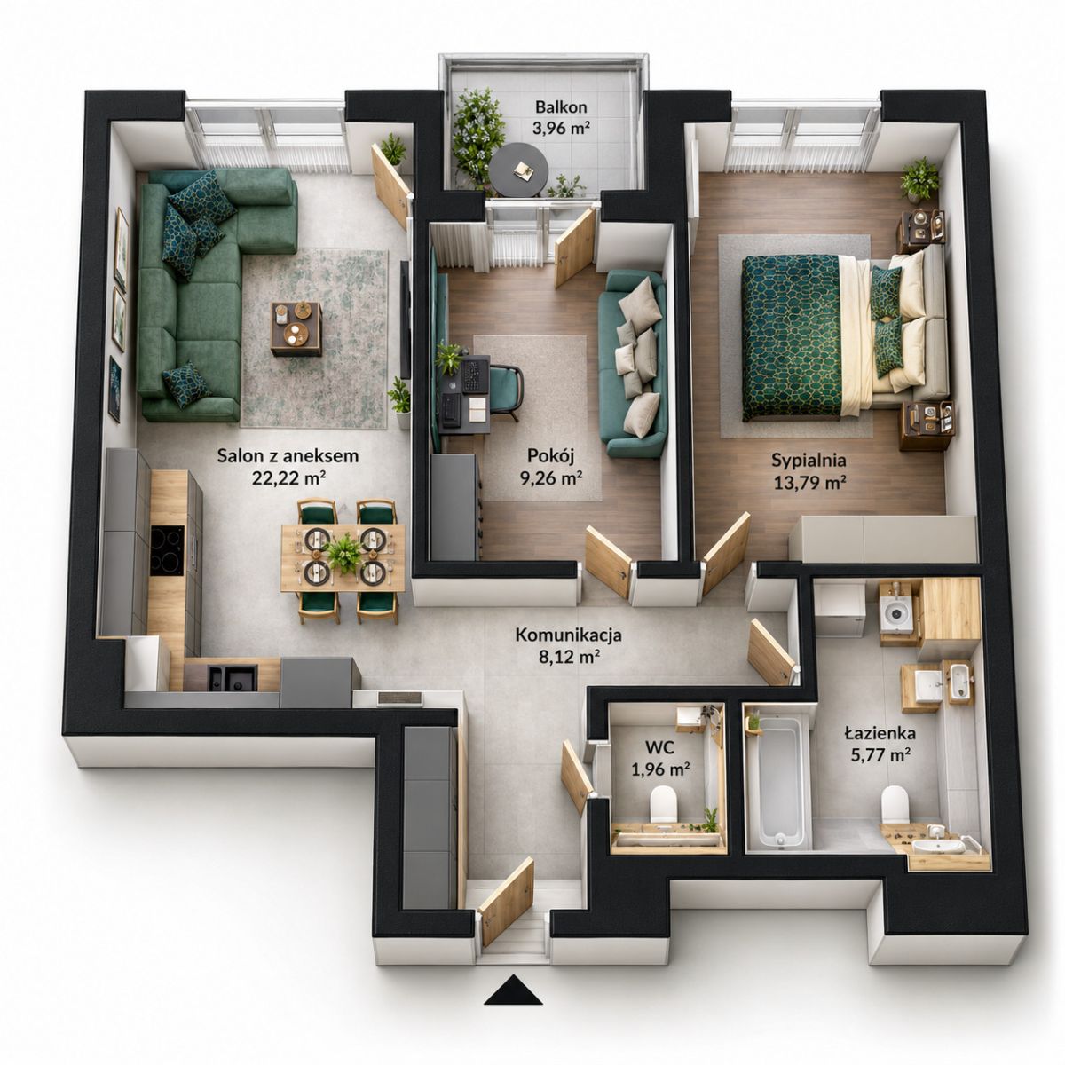 3 pokoje | 61 m2 | Ostatnie piętro | Harmonogram - ujecie 8