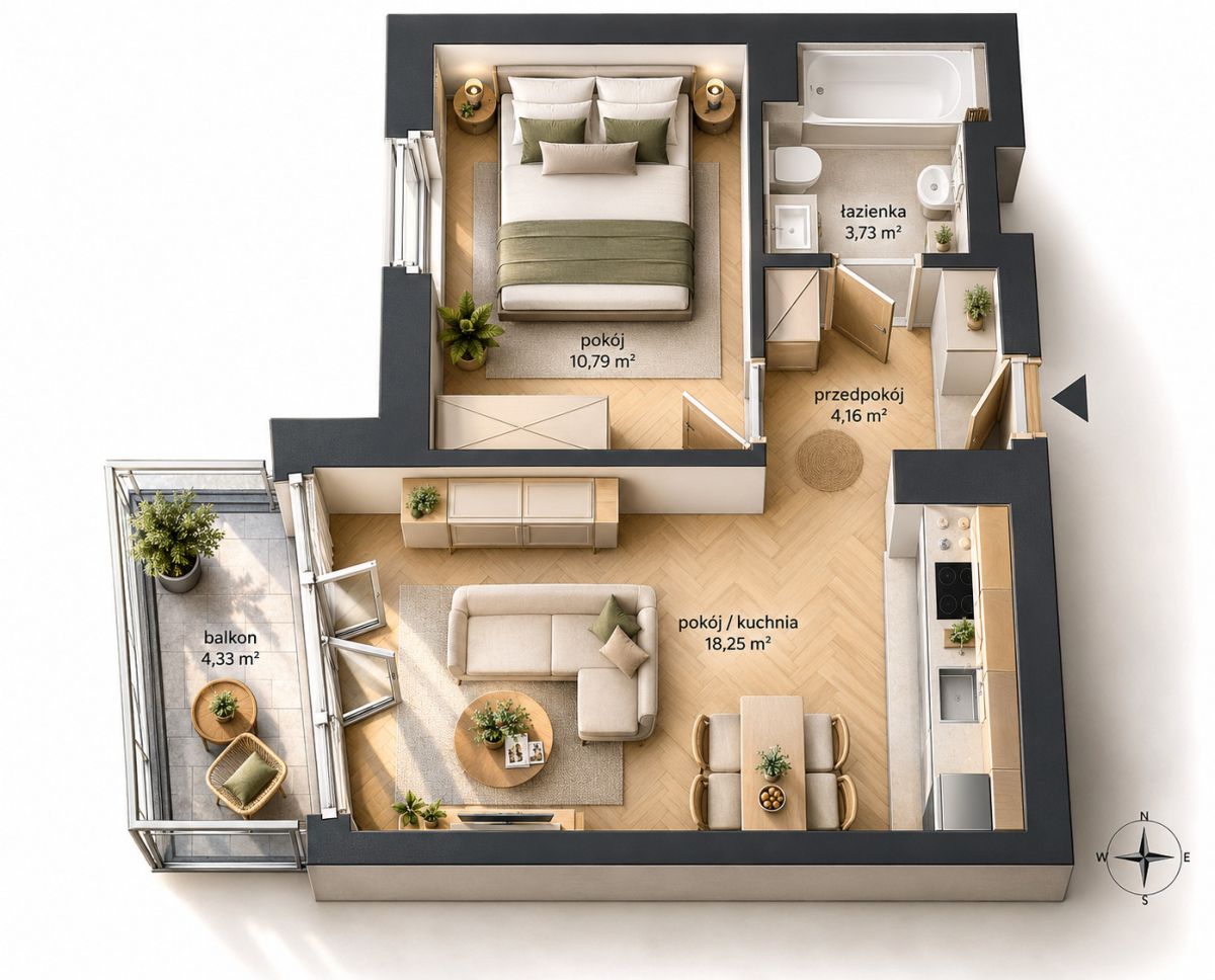 2 pokoje | 37 m2 | Ostatnie piętro | Gotowe | - ujecie 7
