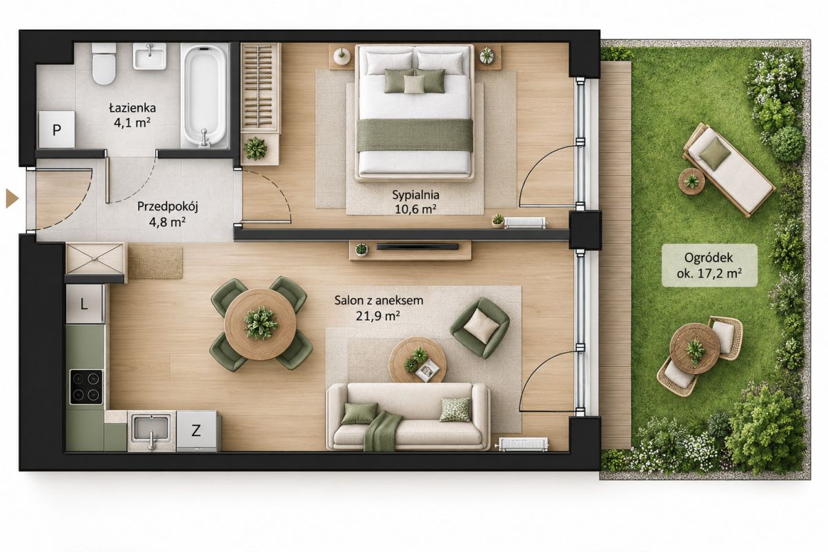2 pokoje | 41 m2 | Ogródek| Bez prowizji - ujecie 7