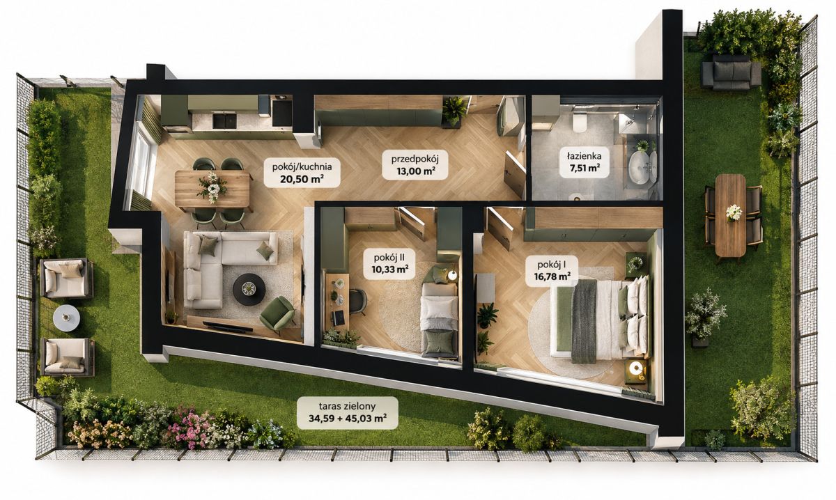 3 pokoje | 68 m2 | Dwa Ogródki | Niepełnosprawnych - ujecie 9
